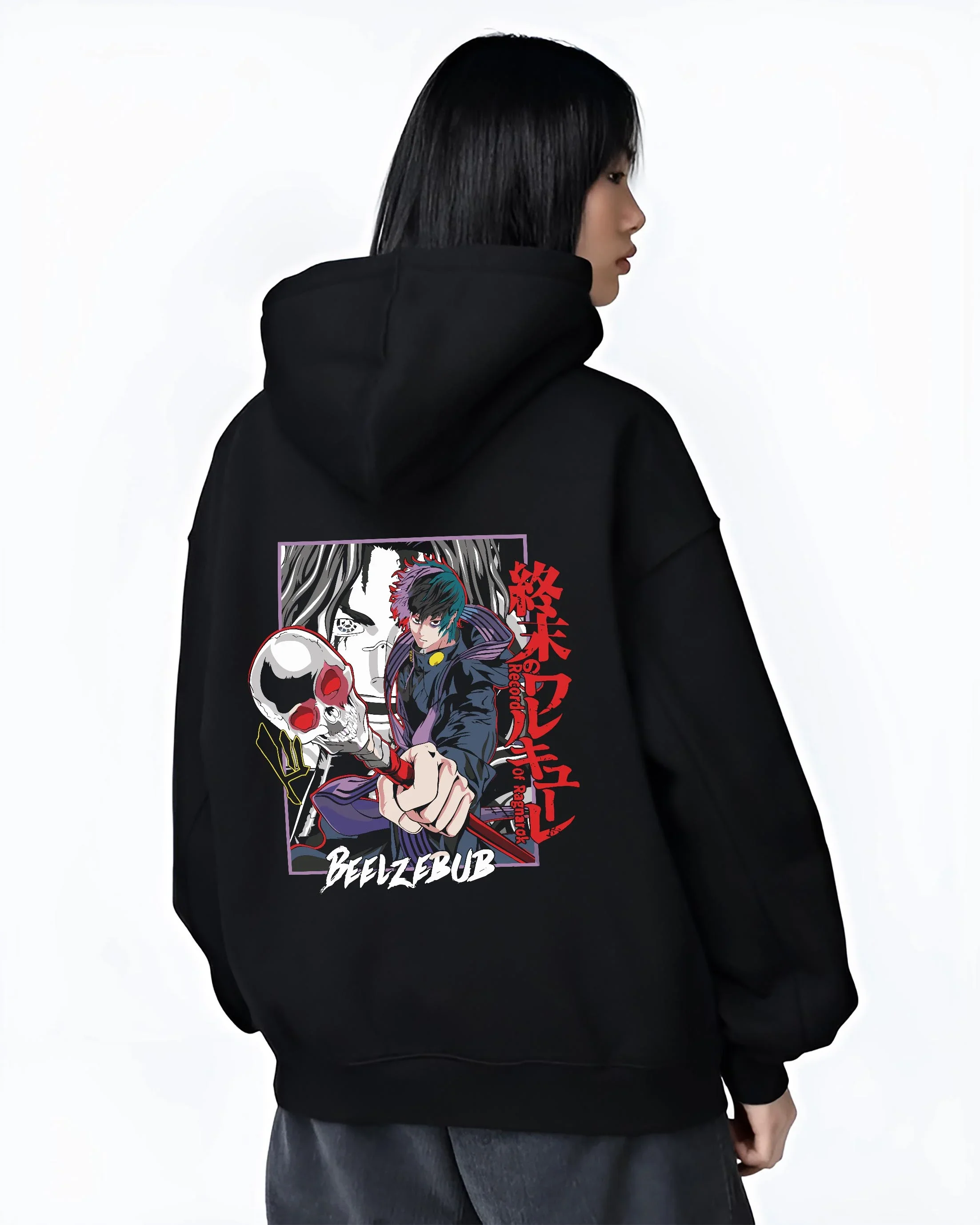 Beelzebub Hoodie Retro Anime Demon King Red Flame - Image 3