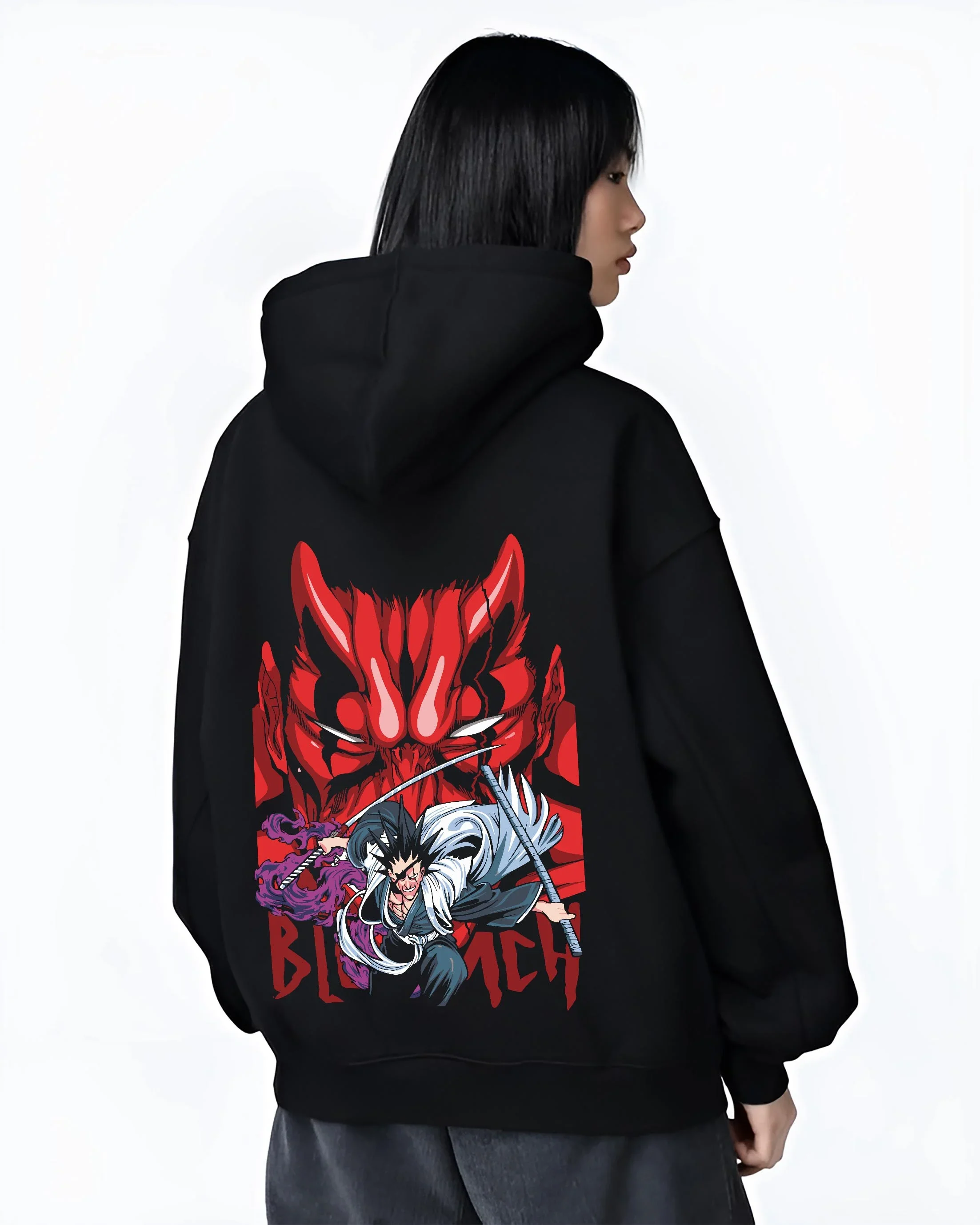 Bleach Hoodie Ichigo and Hollow Mask Red Retro Scene - Image 3