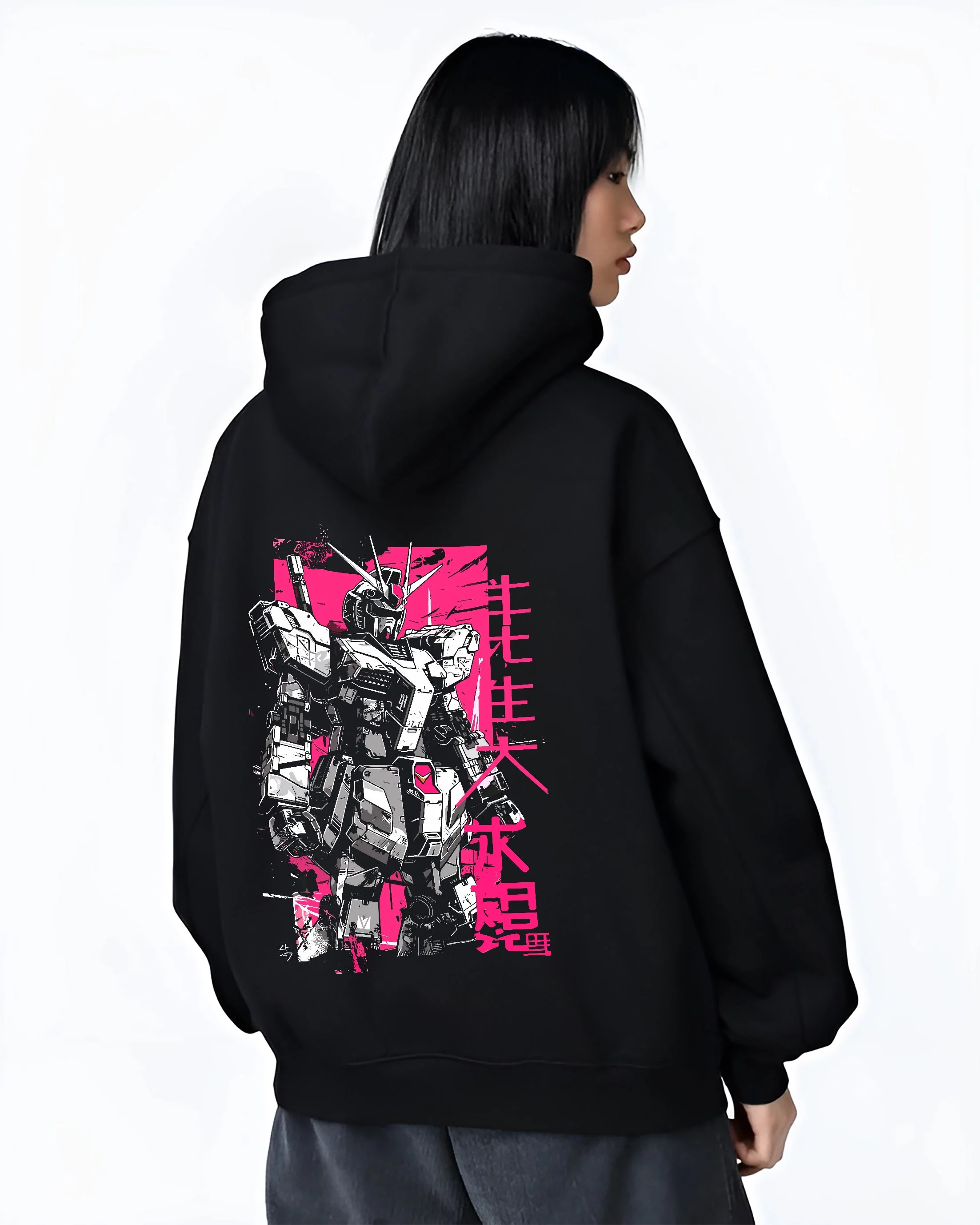 Mobile Suit Gundam Pink Retro Mecha Streetwear Hoodie - Image 3