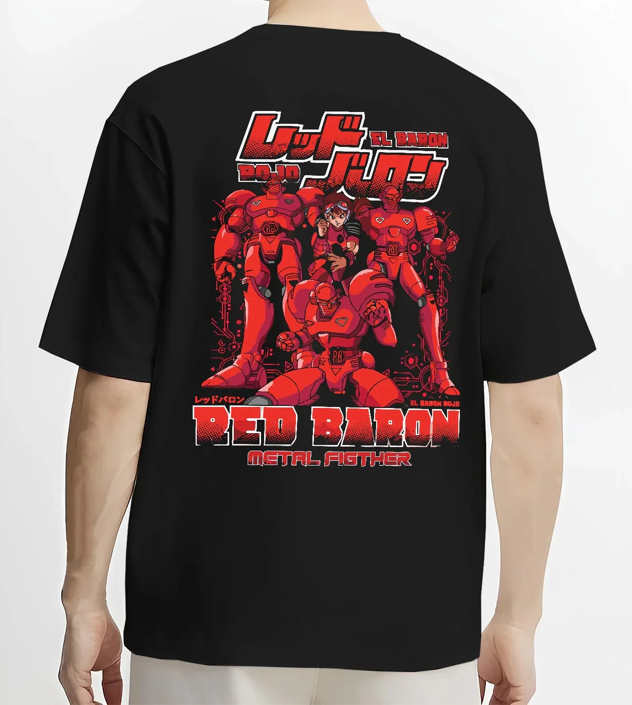 Red Baron Mecha Hoodie Retro 90s Anime Robot Fighter - Image 4