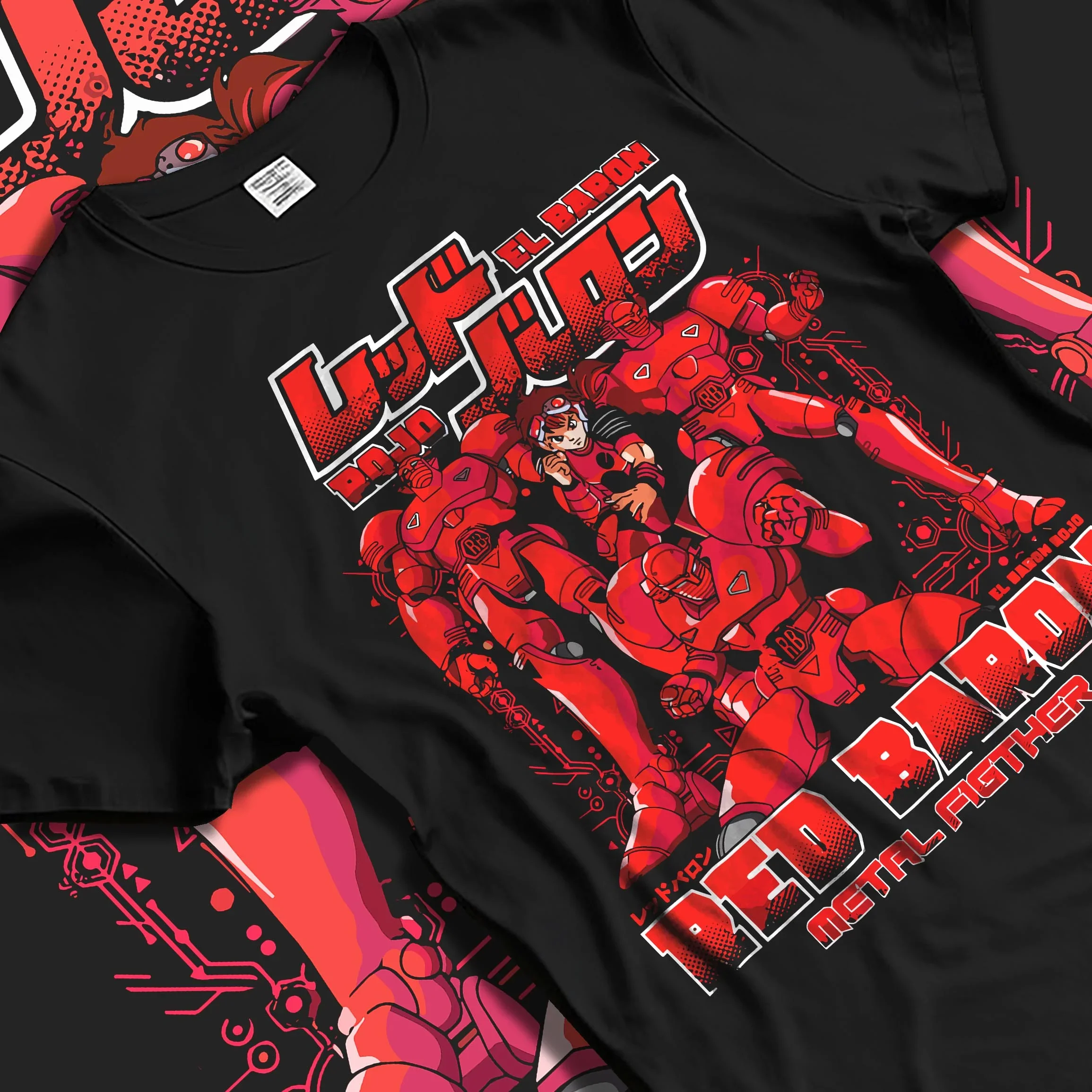 Red Baron Mecha Hoodie Retro 90s Anime Robot Fighter - Image 5