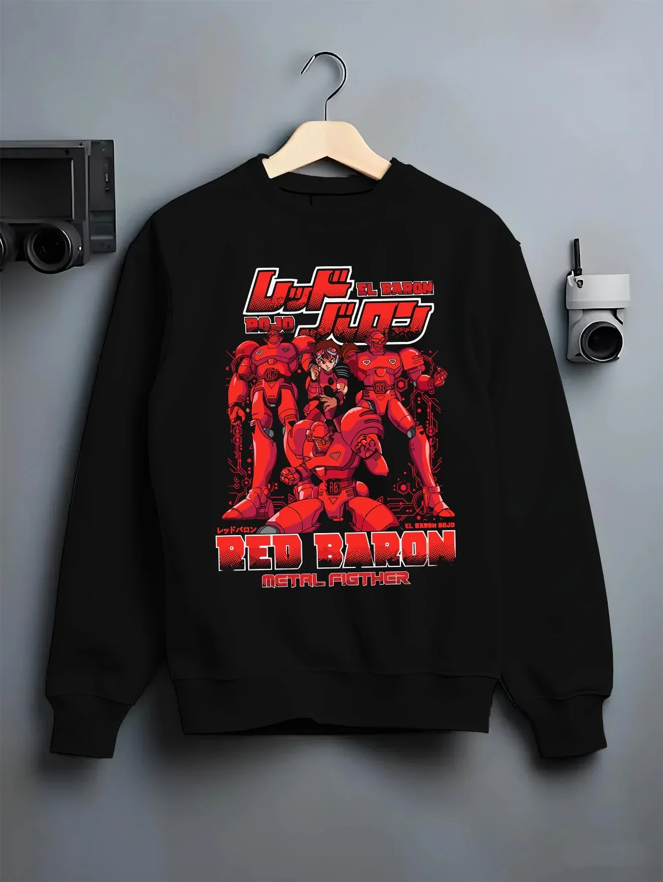 Red Baron Mecha Hoodie Retro 90s Anime Robot Fighter - Image 6